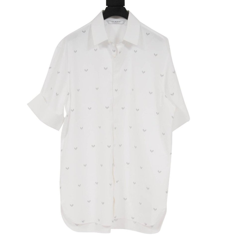 Neil Barrett Mens Button Down Shirt 42 16.5 White Military Arrows Short Sleeve